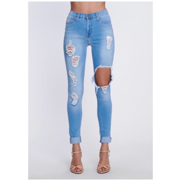 Vibrant MIU Distressed Tencel High Waist Skinny Jeans - Picture 1 of 7